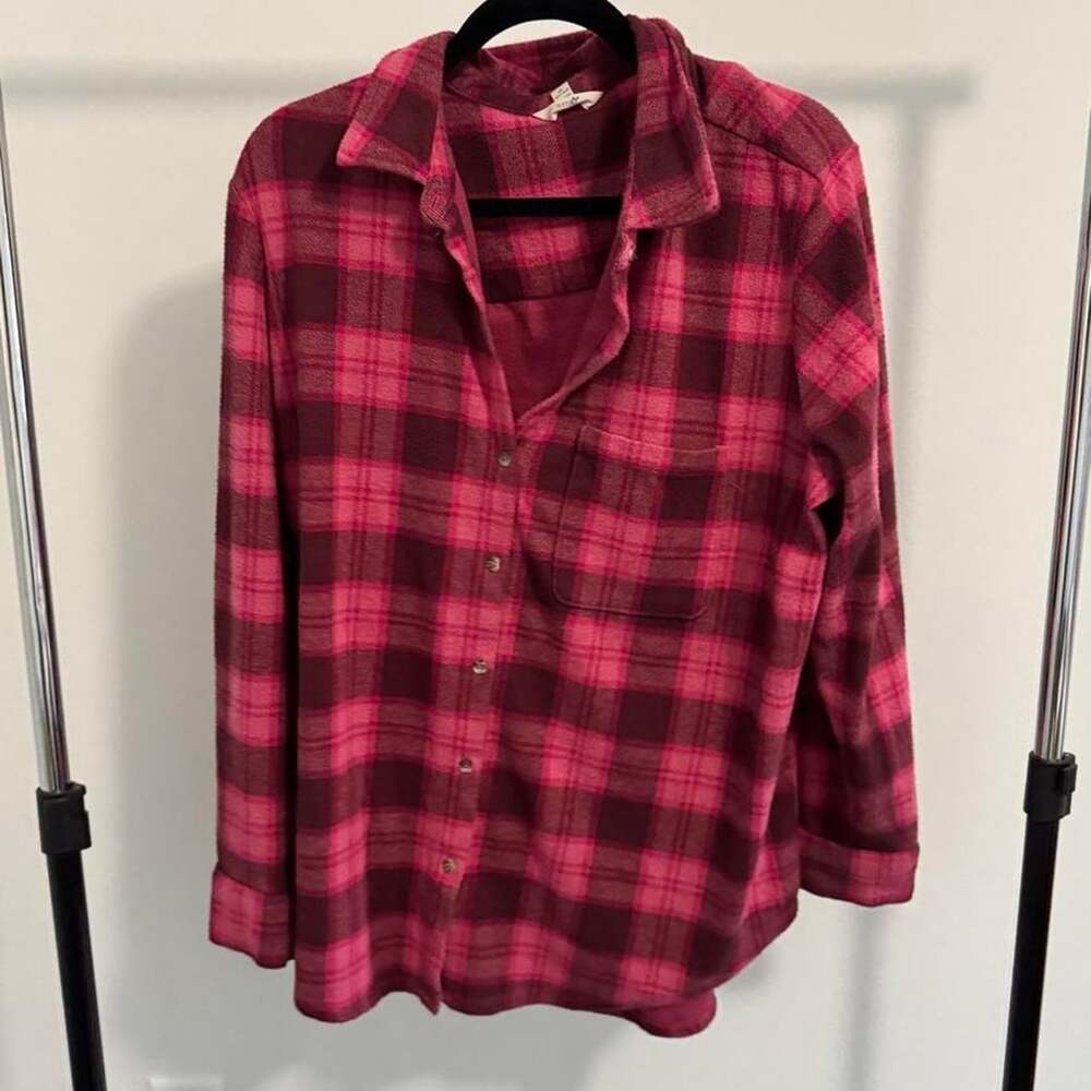 Terra & Sky Pink Red Plaid Flannel Shirt Plus Size 1X